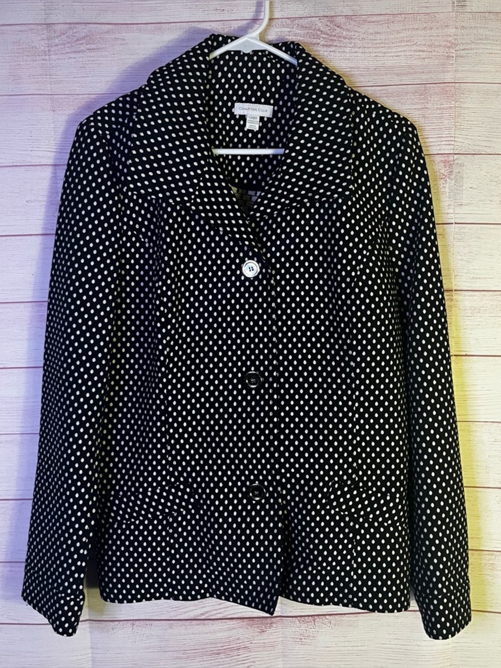 Charter Club Black White Polka Dot Blazer  Jacket Size‎ Large